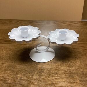 Vintage White Floral Double Taper Candle Holder